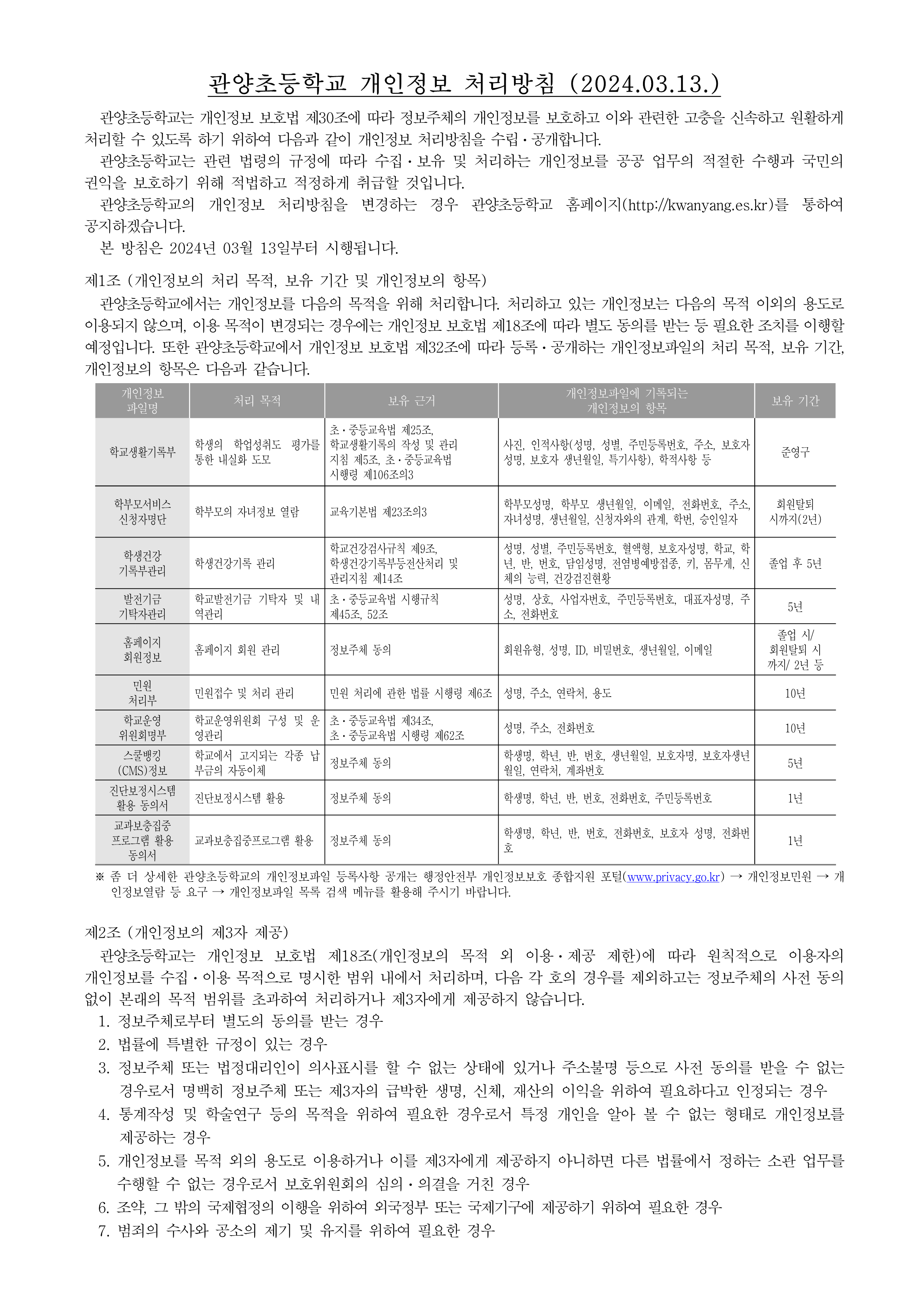 2024학년도 관양초 개인정보처리방침_1